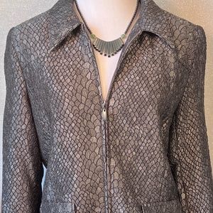 Shiny silver snakeskin lightweight zip-up jacket
